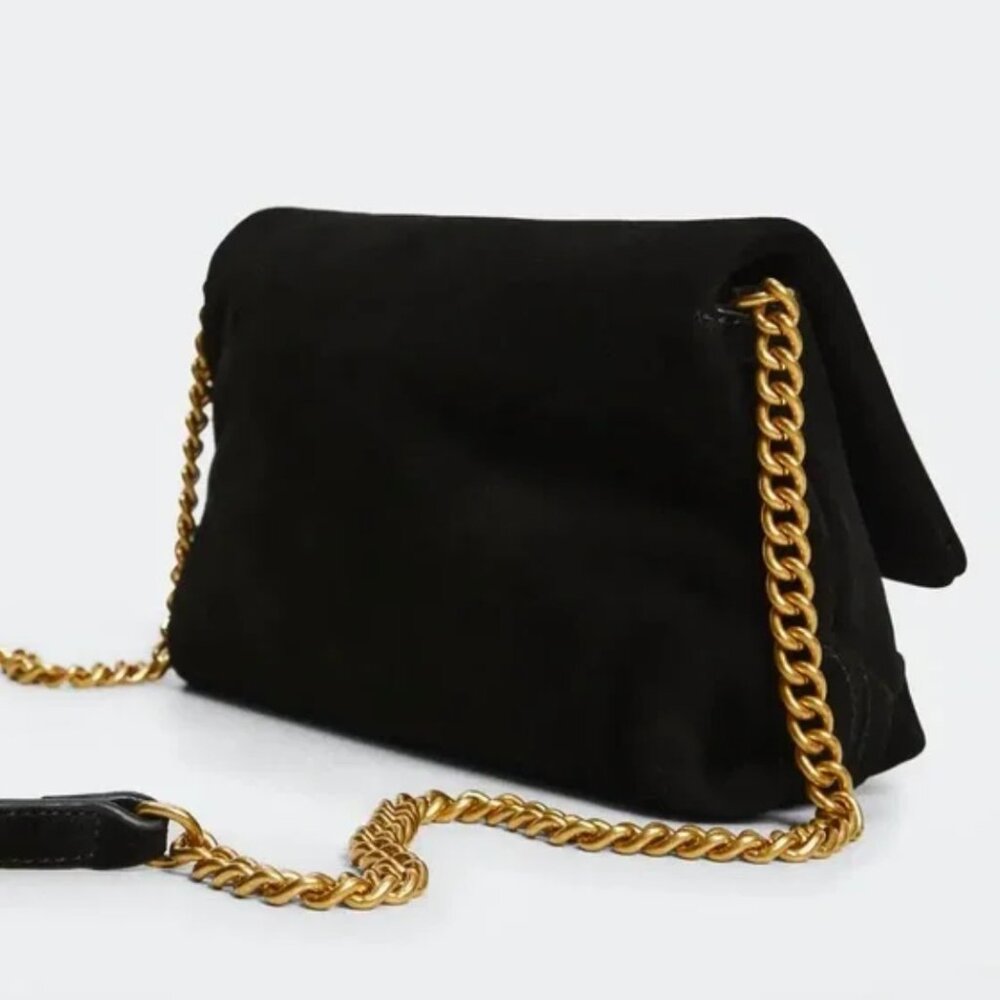Suede leather black crossbody purse MANGO